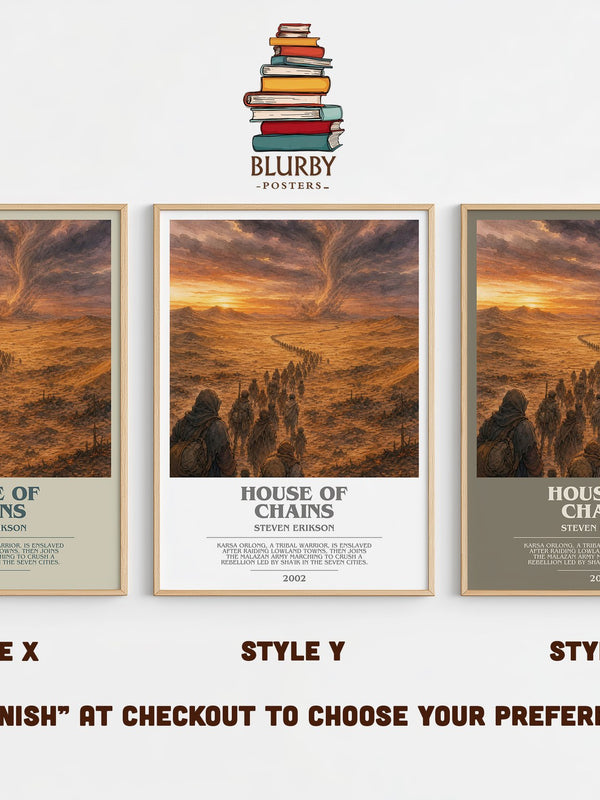 House of Chains bookish print in frame leaning in hallway – fantasy wall art