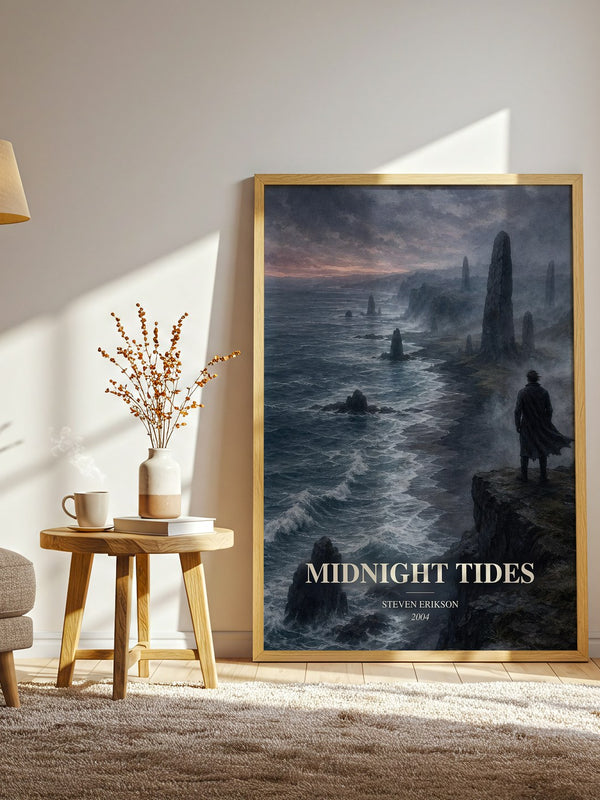 Midnight Tides watercolour print in frame leaning in hallway – fantasy wall art