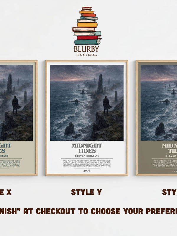 Midnight Tides bookish print in frame leaning in hallway – fantasy wall art
