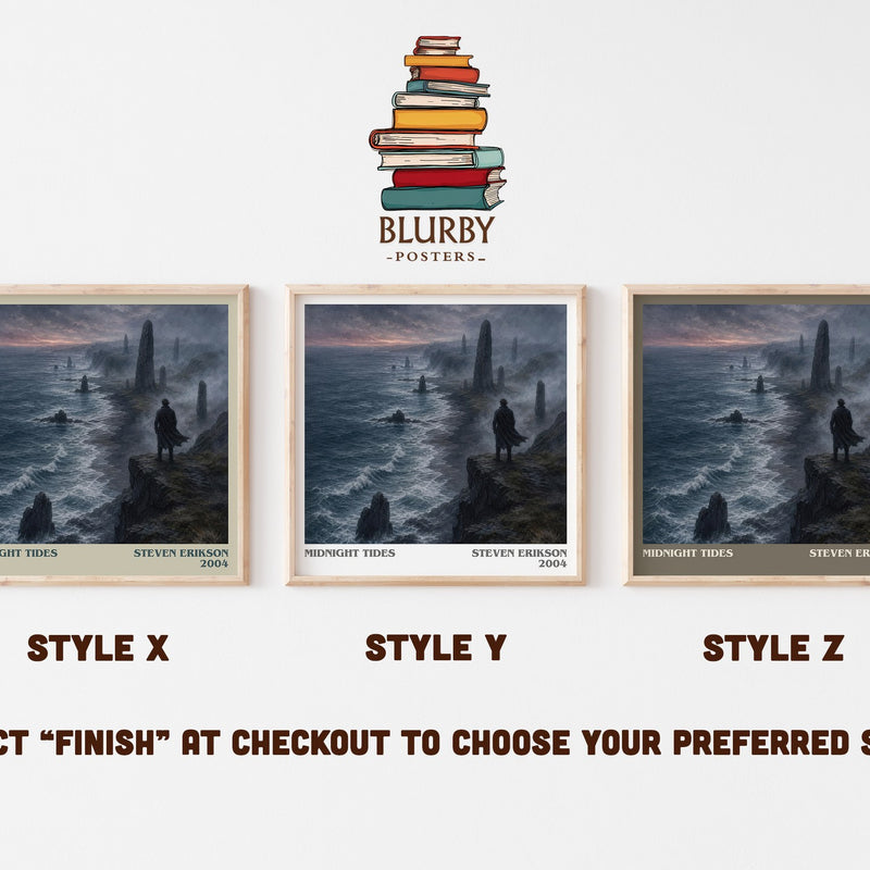 Midnight Tides literary print in frame leaning in hallway – fantasy wall art