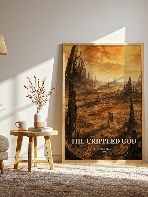 The Crippled God watercolour print in frame leaning in hallway – fantasy wall art