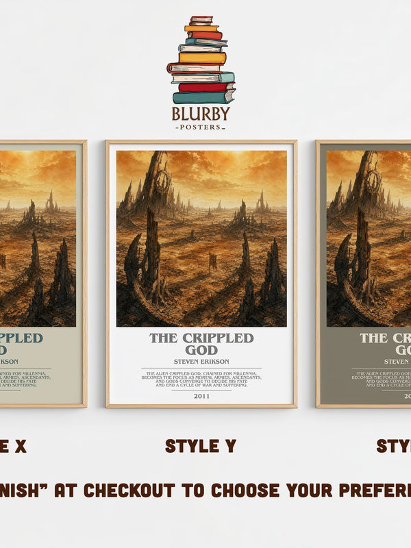 The Crippled God bookish print in frame leaning in hallway – fantasy wall art