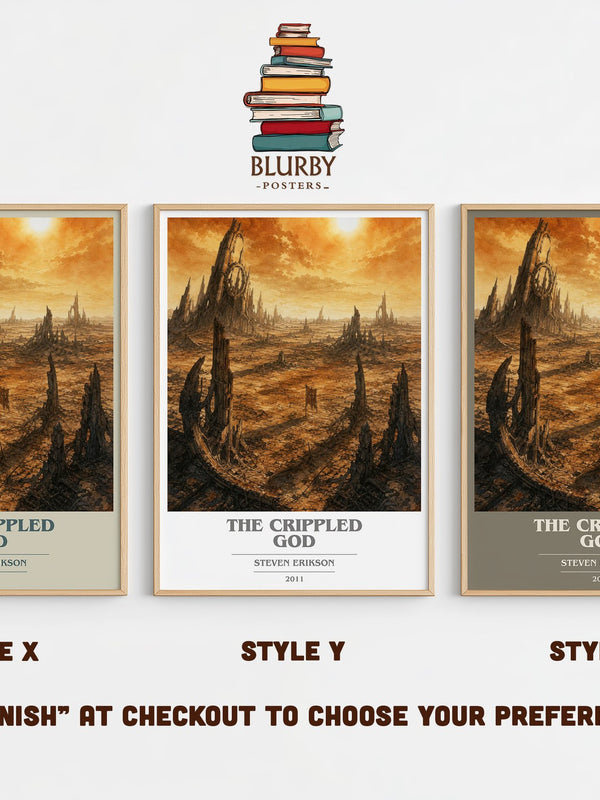 The Crippled God book cover print in frame leaning in hallway – fantasy wall art