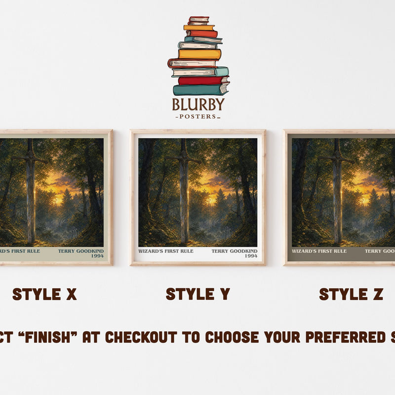 Wizard's First Rule literary print in frame leaning in hallway – fantasy wall art