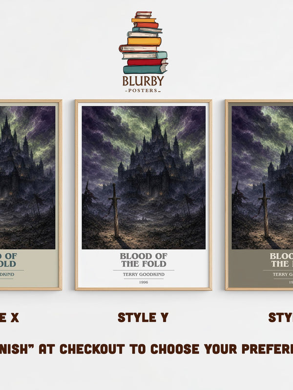 Blood of the Fold book cover print in frame leaning in hallway – fantasy wall art