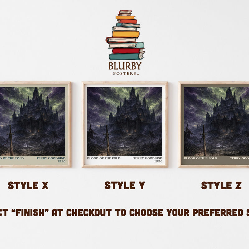 Blood of the Fold literary print in frame leaning in hallway – fantasy wall art