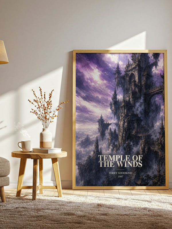 Temple of the Winds watercolour print in frame leaning in hallway – fantasy wall art