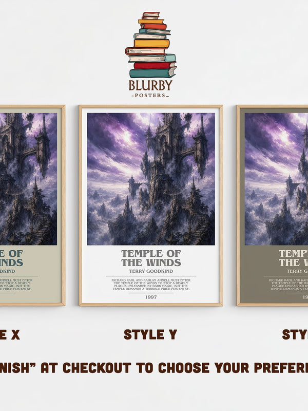 Temple of the Winds bookish print in frame leaning in hallway – fantasy wall art