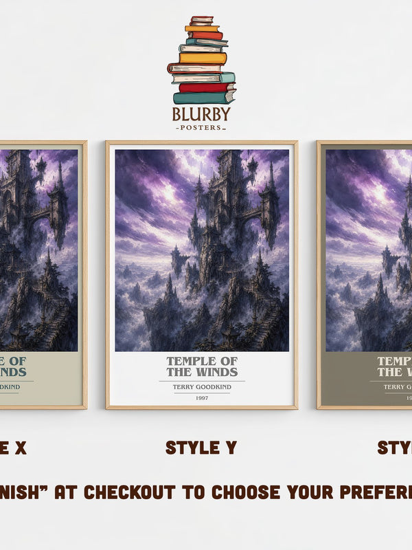 Temple of the Winds book cover print in frame leaning in hallway – fantasy wall art