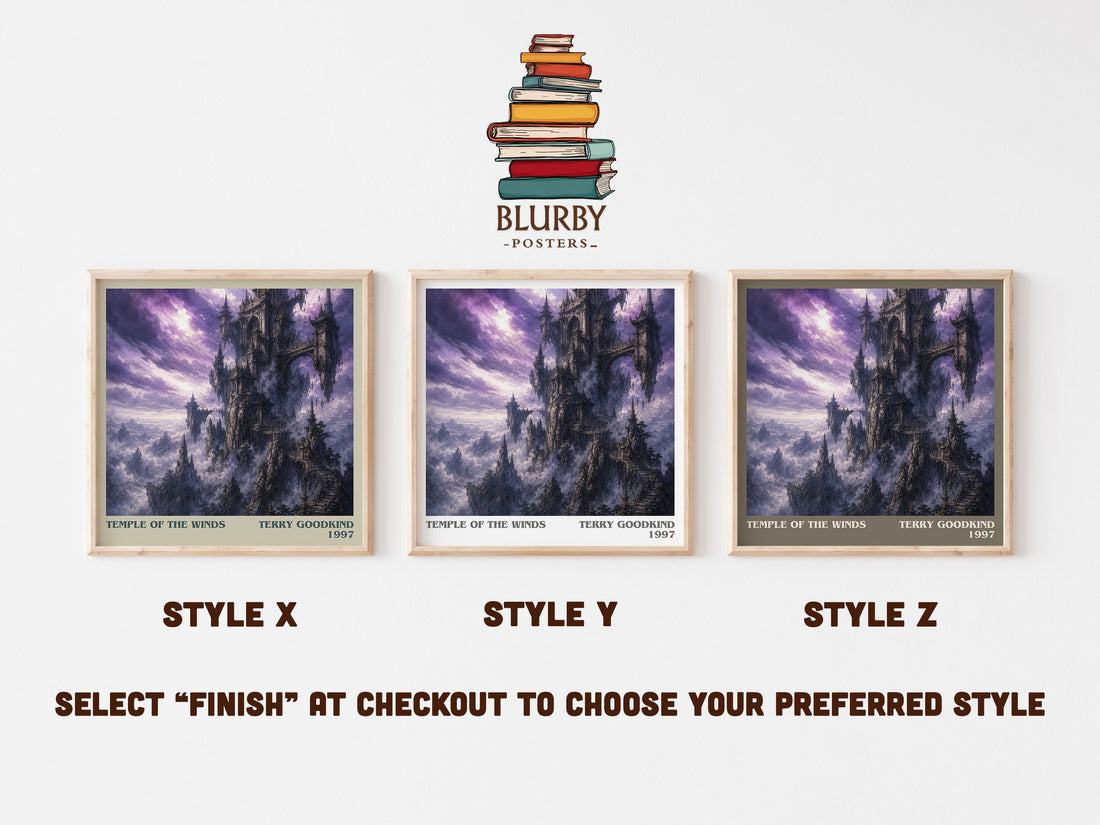 Temple of the Winds literary print in frame leaning in hallway – fantasy wall art (mockup)