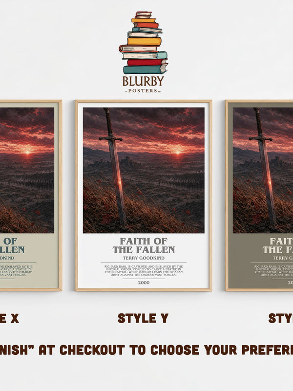 Faith of the Fallen bookish print in frame leaning in hallway – fantasy wall art
