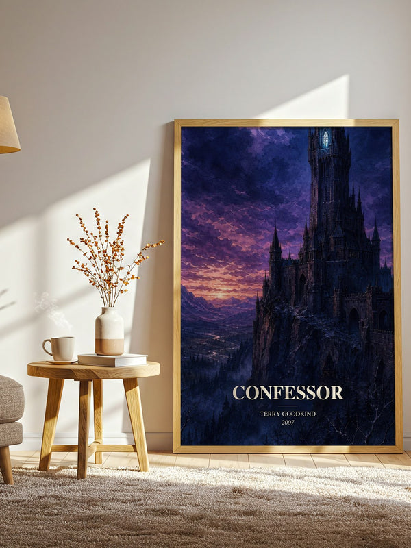 Confessor watercolour print in frame leaning in hallway – fantasy wall art