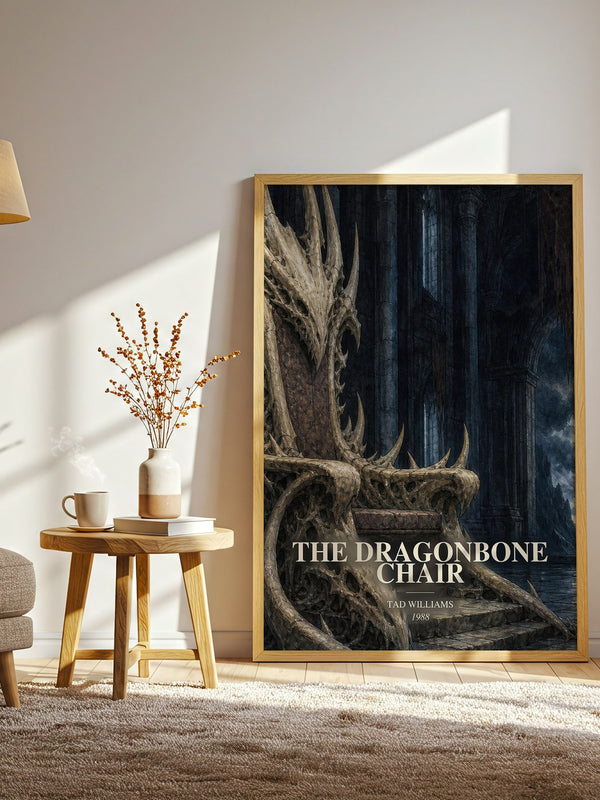 The Dragonbone Chair watercolour print in frame leaning in hallway – fantasy wall art