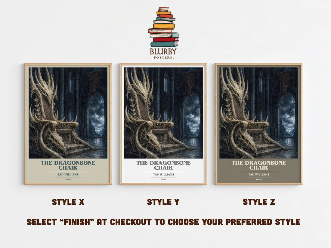 The Dragonbone Chair book cover print in frame leaning in hallway – fantasy wall art (mockup)