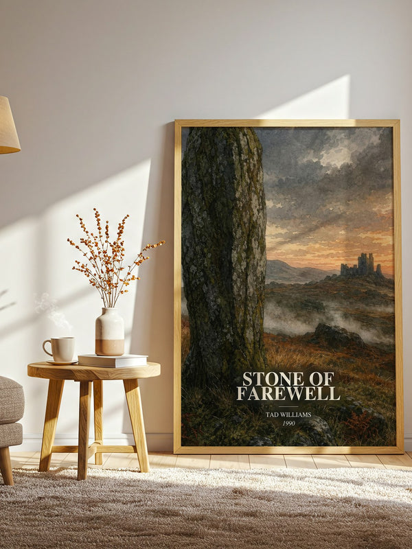 Stone of Farewell watercolour print in frame leaning in hallway – fantasy wall art