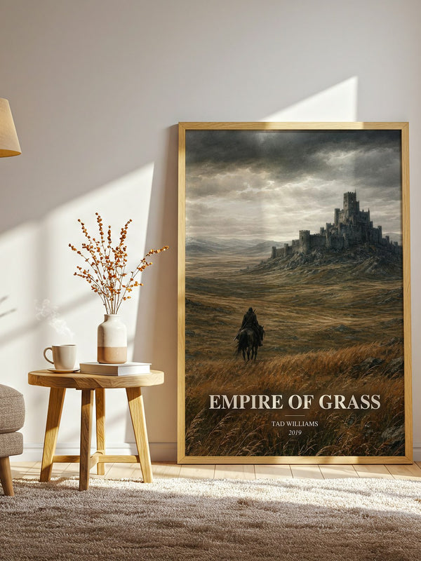Empire of Grass watercolour print in frame leaning in hallway – fantasy wall art