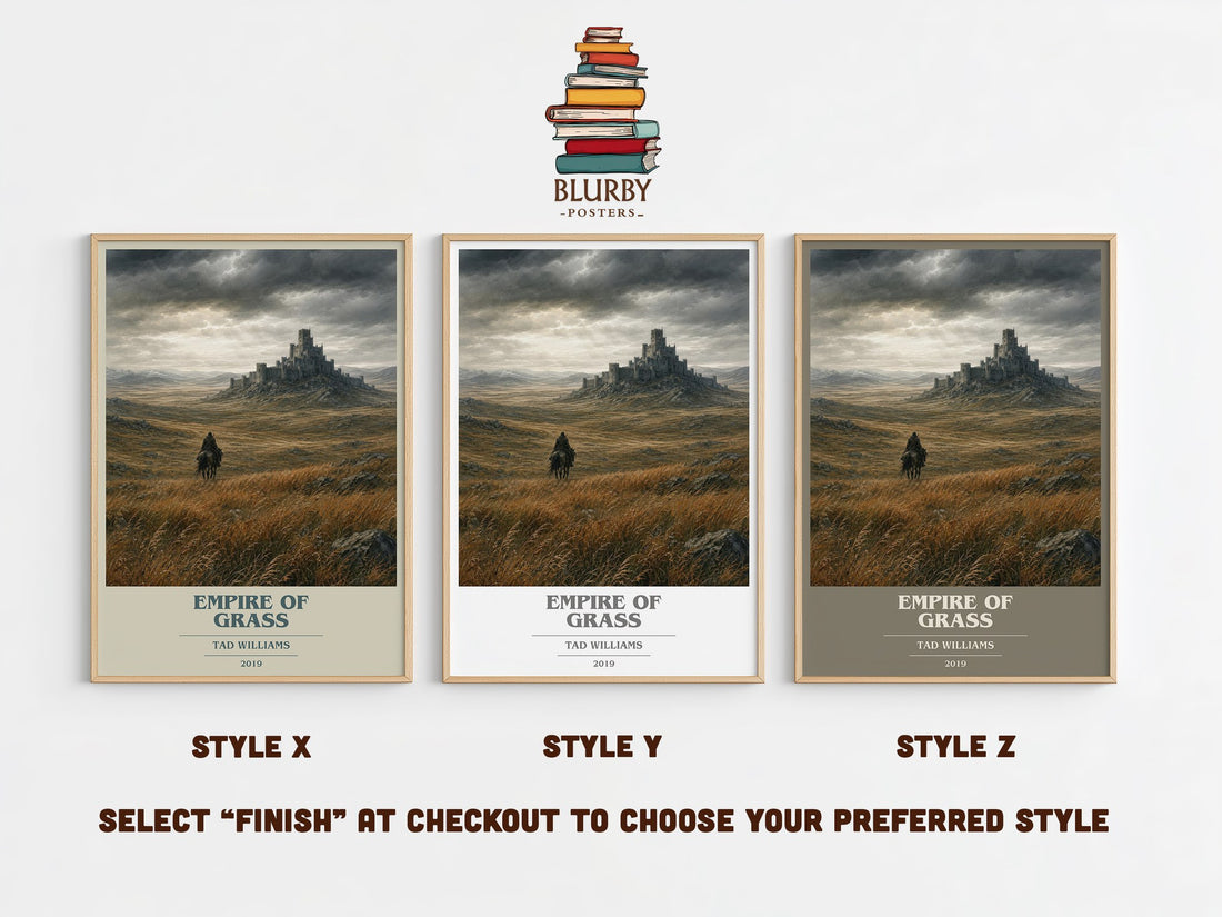 Empire of Grass book cover print in frame leaning in hallway – fantasy wall art (mockup)