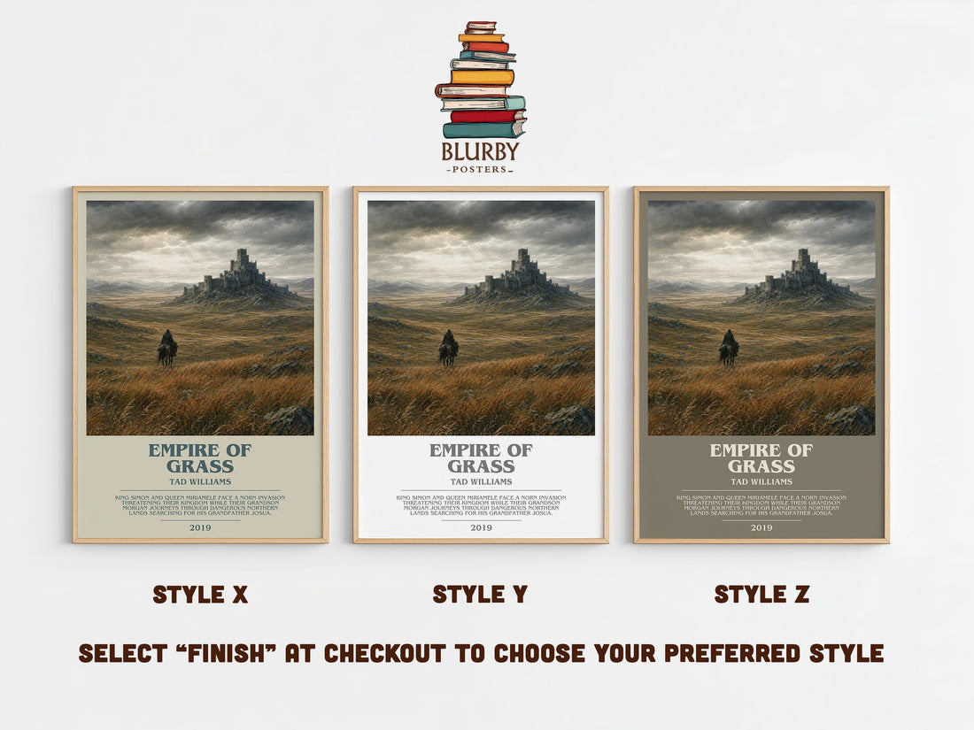 Empire of Grass bookish print in frame leaning in hallway – fantasy wall art (mockup)