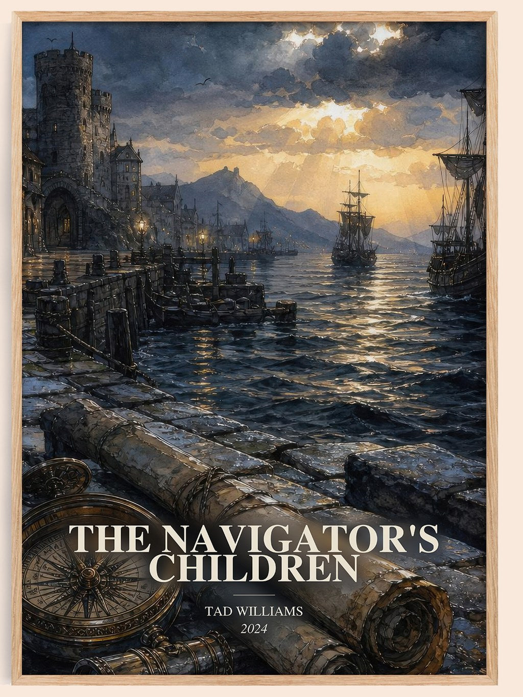 The Navigator's Children watercolour book poster by Tad Williams – framed literary art print