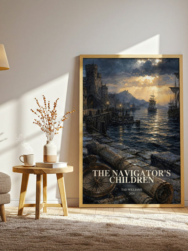 The Navigator's Children watercolour print in frame leaning in hallway – fantasy wall art