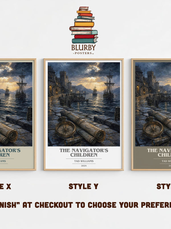 The Navigator's Children book cover print in frame leaning in hallway – fantasy wall art