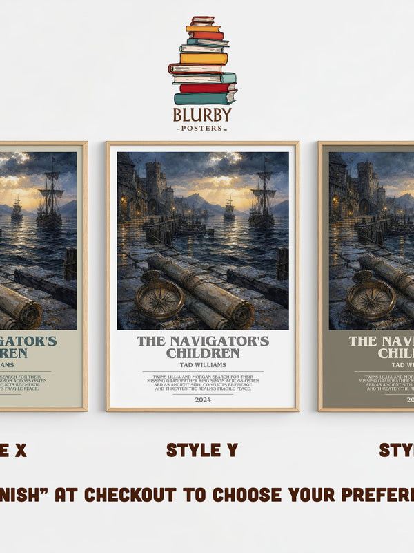 The Navigator's Children bookish print in frame leaning in hallway – fantasy wall art