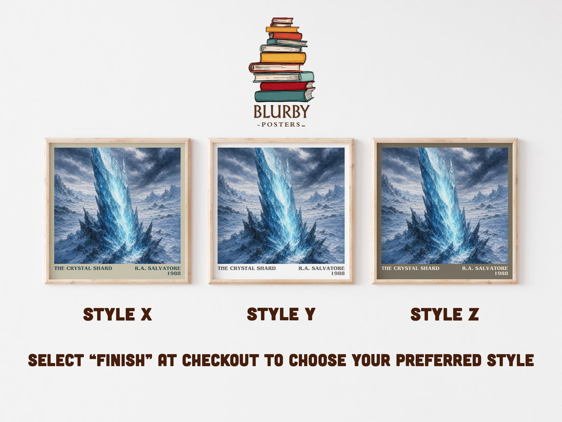 The Crystal Shard literary print in frame leaning in hallway – fantasy wall art (mockup)