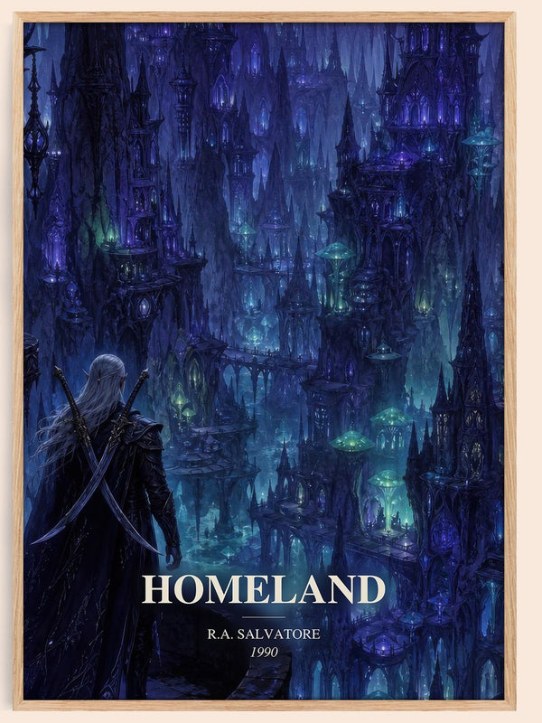 Homeland watercolour book poster by R.A. Salvatore – framed literary art print