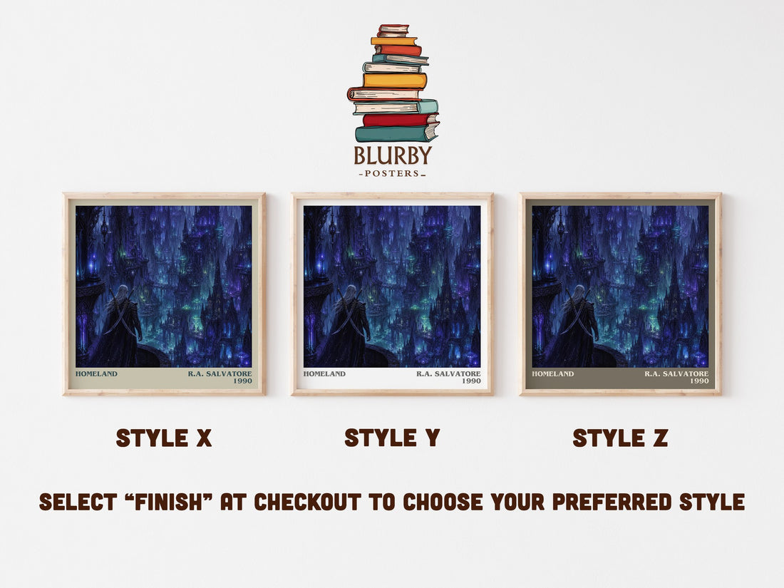 Homeland literary print in frame leaning in hallway – fantasy wall art (mockup)