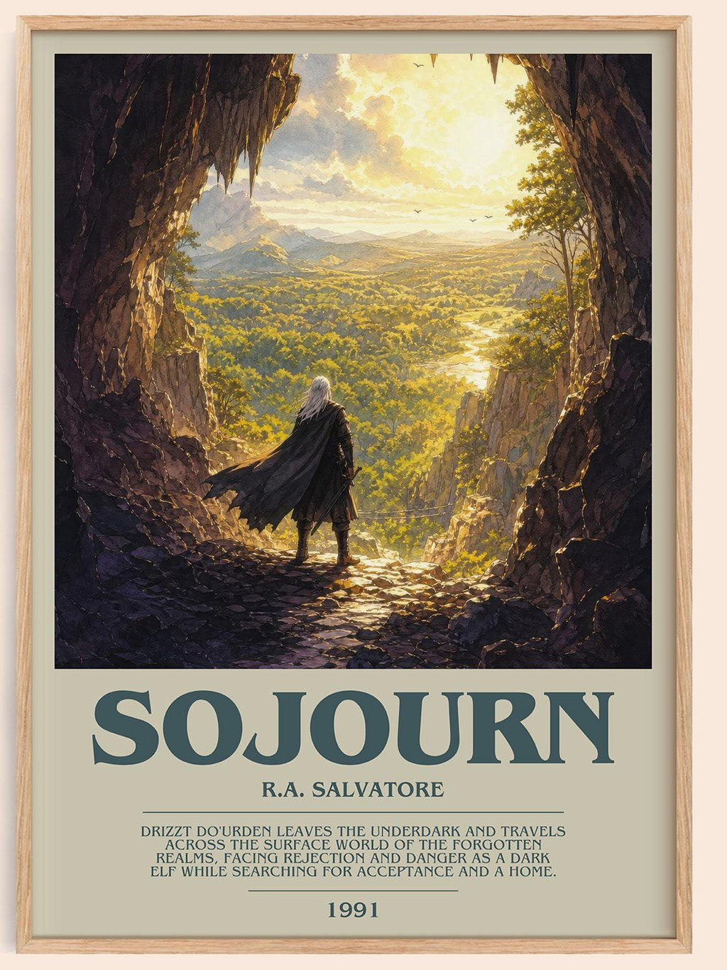 Sojourn bookish book poster by R.A. Salvatore – framed literary art print