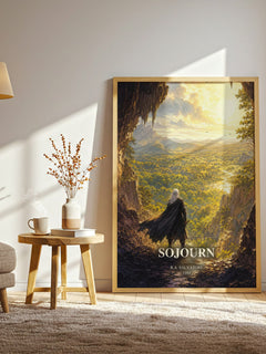 Sojourn watercolour print in frame leaning in hallway – fantasy wall art