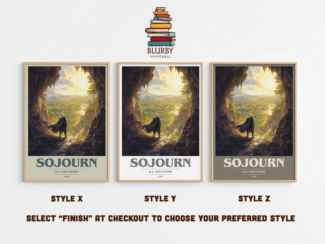 Sojourn book cover print in frame leaning in hallway – fantasy wall art (mockup)