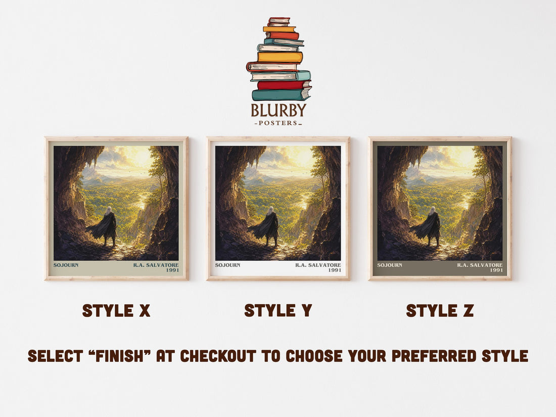 Sojourn literary print in frame leaning in hallway – fantasy wall art (mockup)