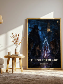 The Silent Blade watercolour print in frame leaning in hallway – fantasy wall art