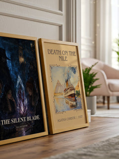 The Silent Blade watercolour print framed by window – literary home decor