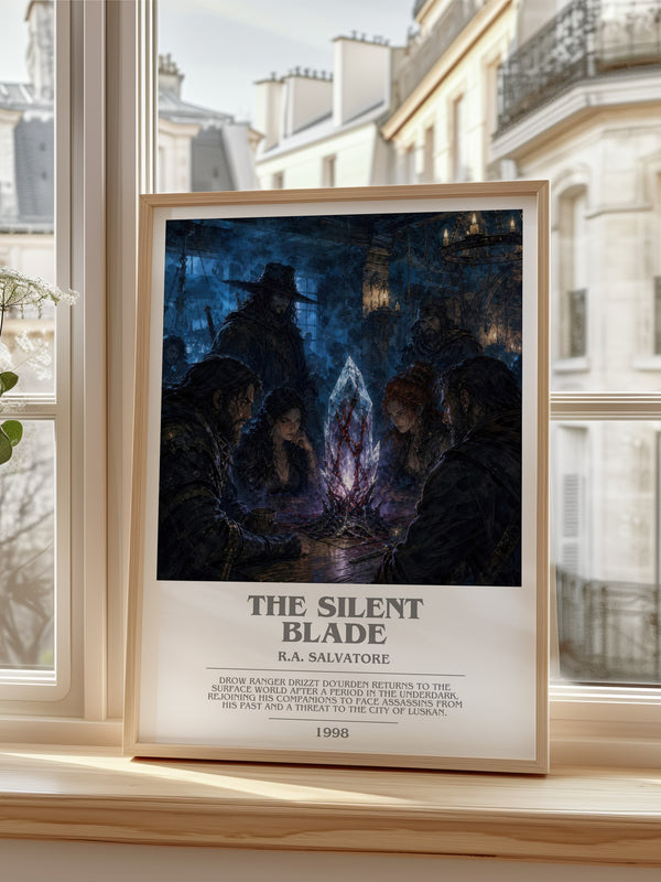 The Silent Blade bookish poster colour and style options – R.A. Salvatore book art