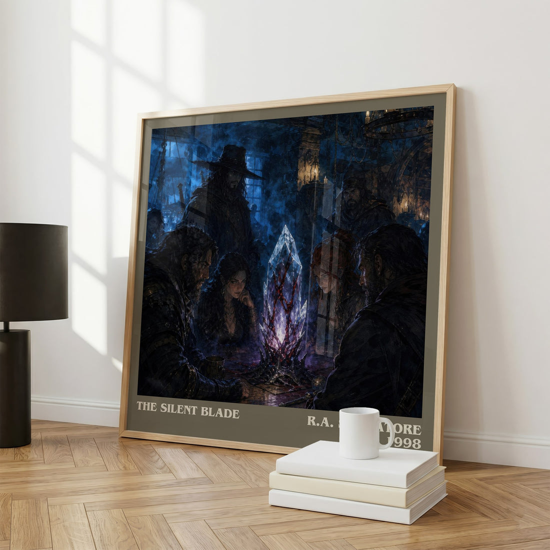 The Silent Blade literary print framed by window – literary home decor