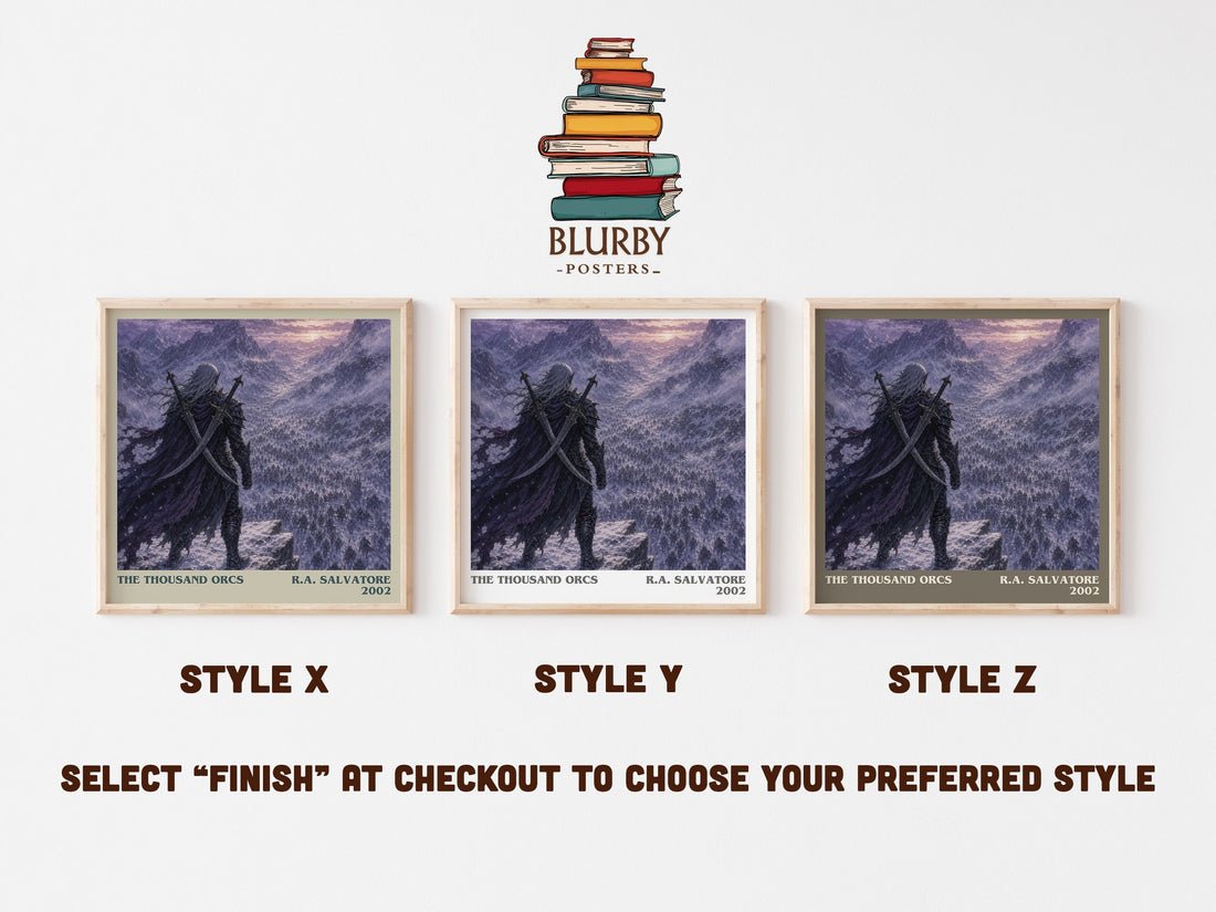 The Thousand Orcs literary print in frame leaning in hallway – fantasy wall art (mockup)