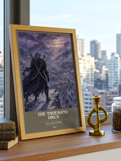 The Thousand Orcs book cover print framed by window – literary home decor