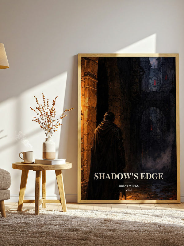 Shadow's Edge watercolour print in frame leaning in hallway – fantasy wall art