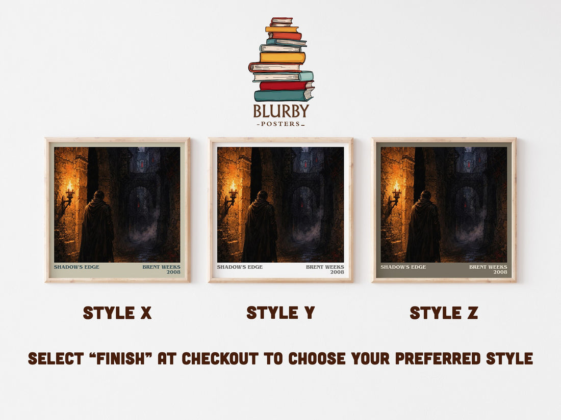 Shadow's Edge literary print in frame leaning in hallway – fantasy wall art (mockup)