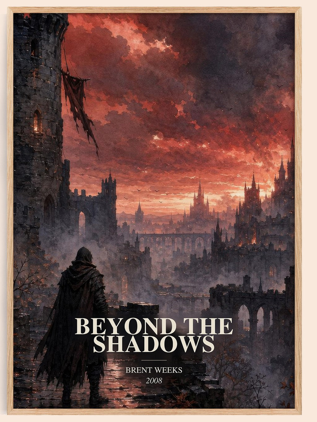 Beyond the Shadows watercolour book poster by Brent Weeks – framed literary art print