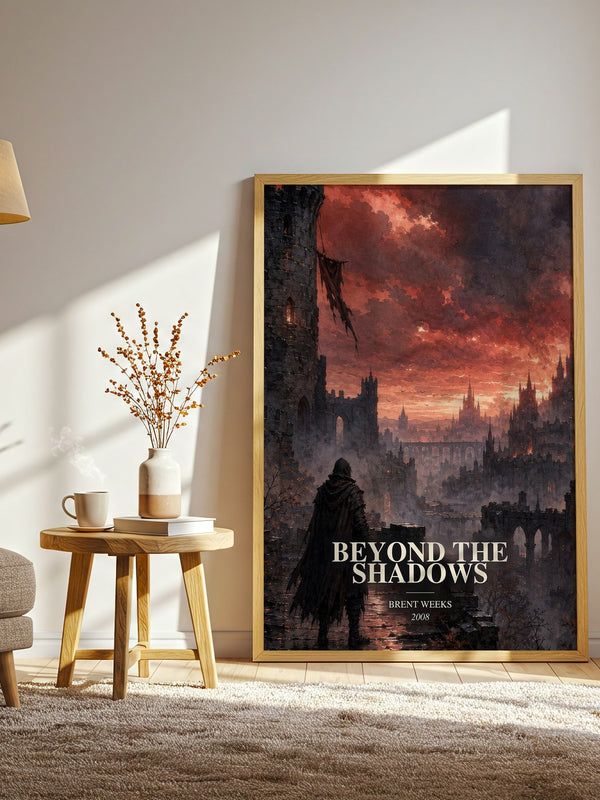 Beyond the Shadows watercolour print in frame leaning in hallway – fantasy wall art
