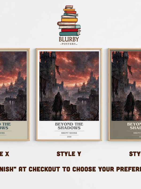 Beyond the Shadows book cover print in frame leaning in hallway – fantasy wall art