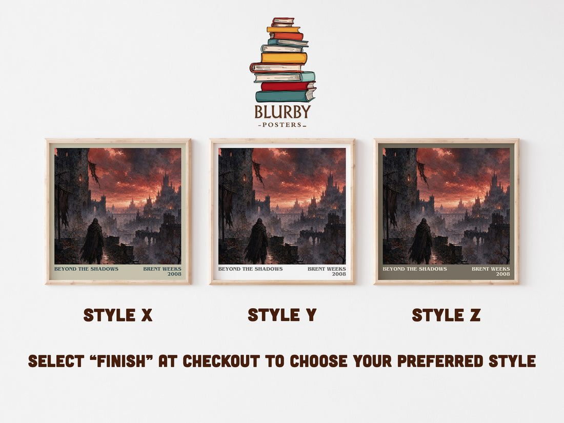 Beyond the Shadows literary print in frame leaning in hallway – fantasy wall art (mockup)