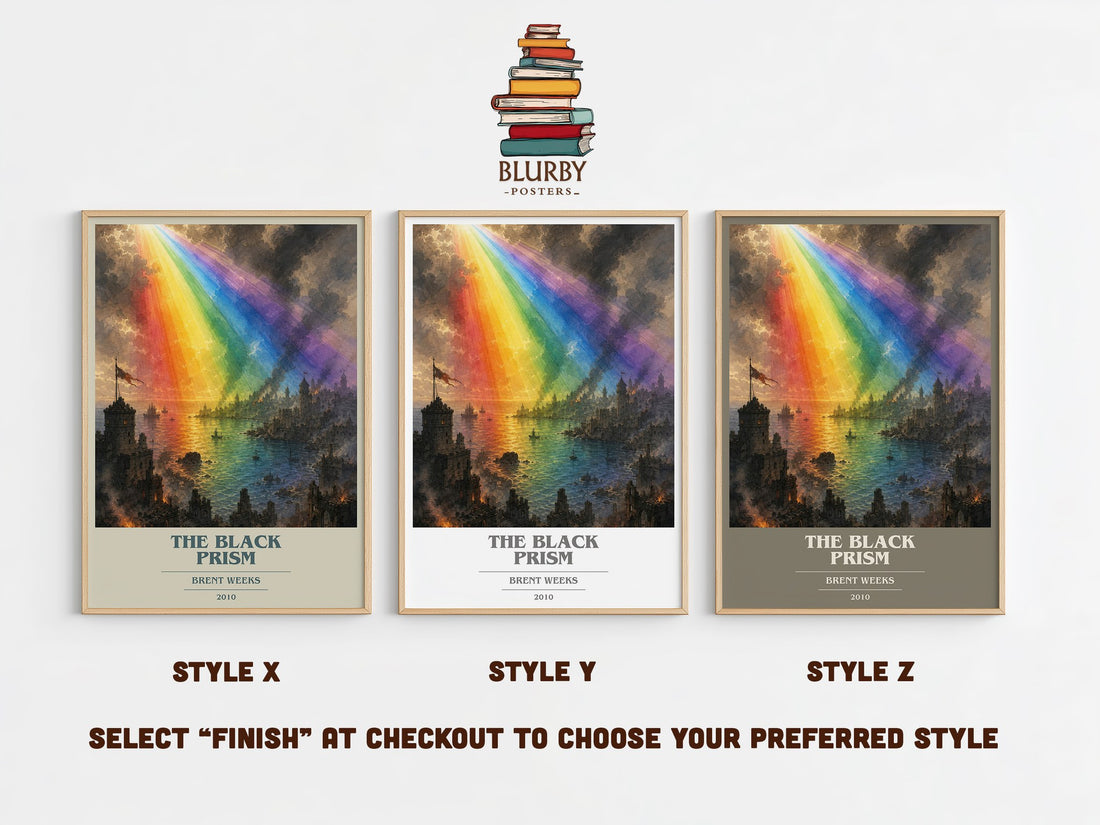 The Black Prism book cover print in frame leaning in hallway – fantasy wall art (mockup)