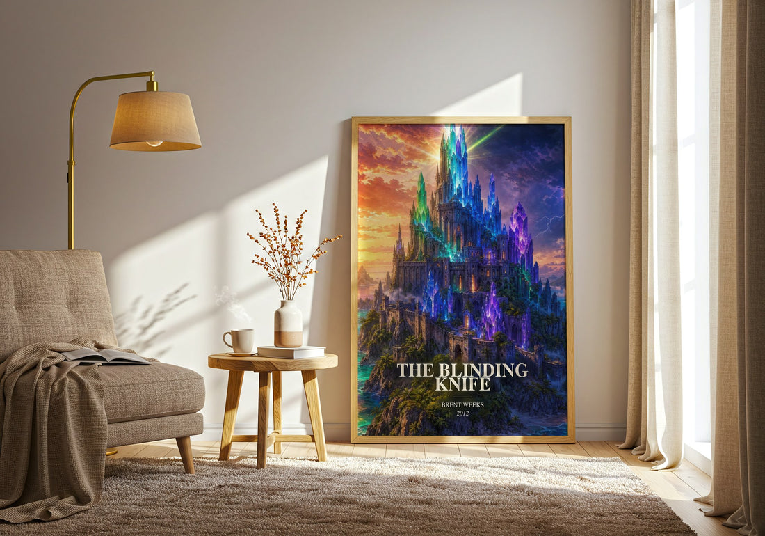 The Blinding Knife watercolour print in frame leaning in hallway – fantasy wall art (mockup)