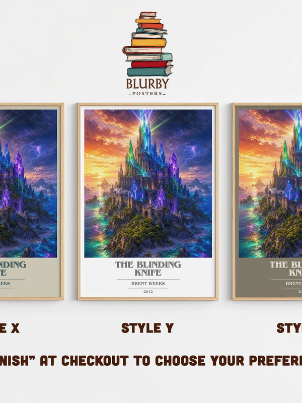 The Blinding Knife book cover print in frame leaning in hallway – fantasy wall art