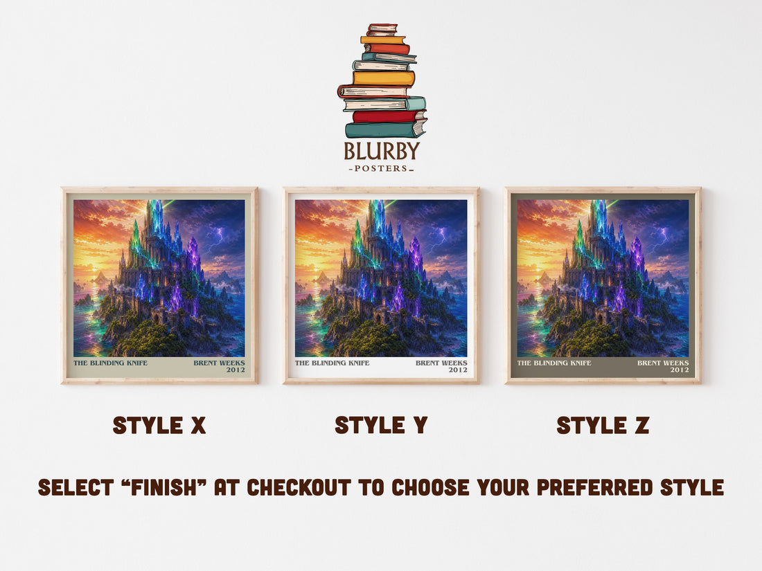 The Blinding Knife literary print in frame leaning in hallway – fantasy wall art (mockup)