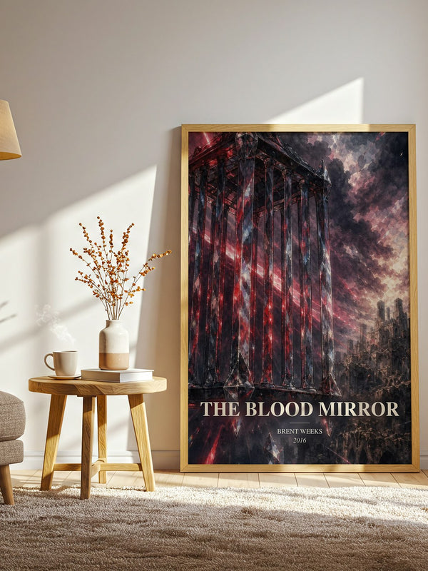 The Blood Mirror watercolour print in frame leaning in hallway – fantasy wall art